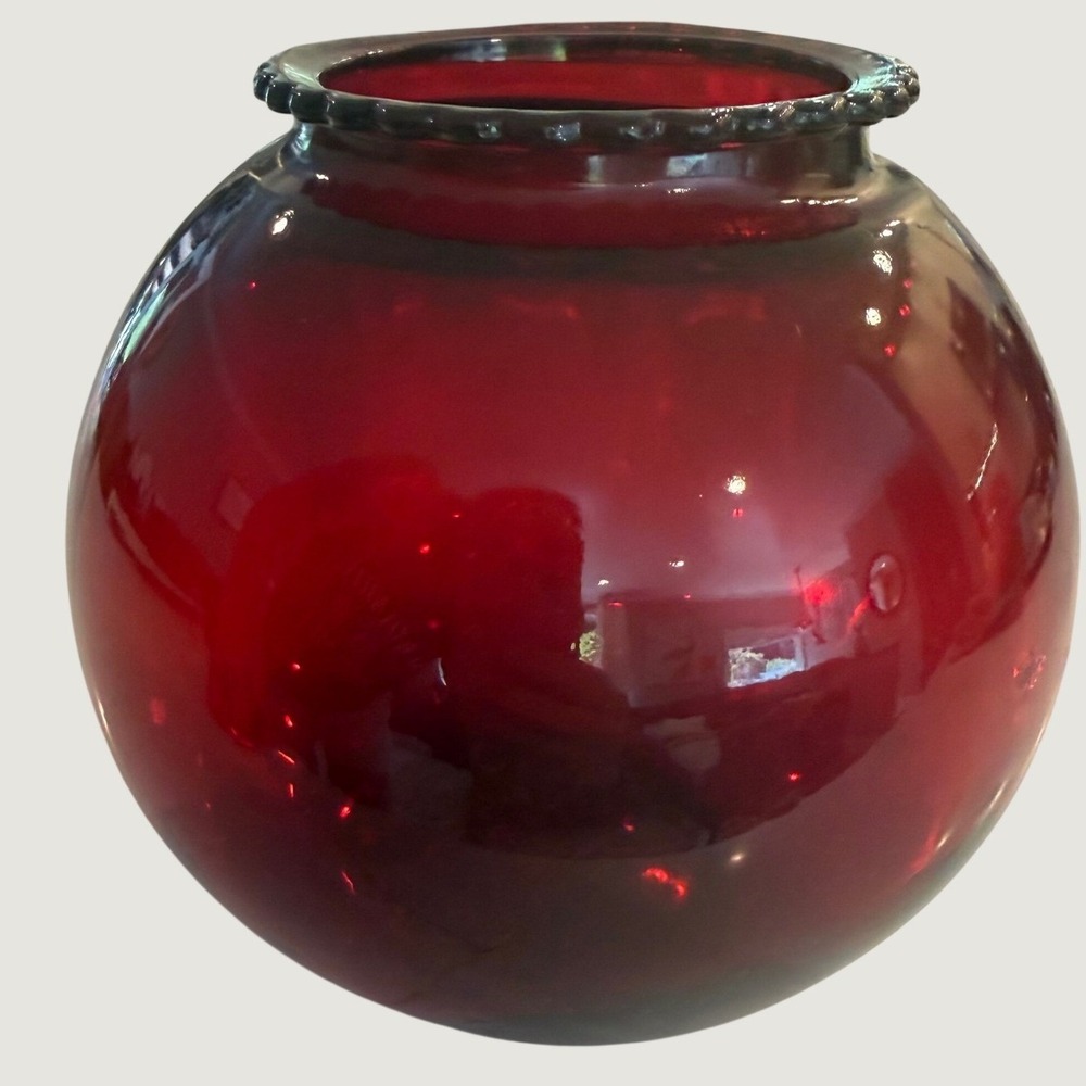 Anchor Hocking Vintage Royal Ruby Red Ball Vase Round Centerpiece